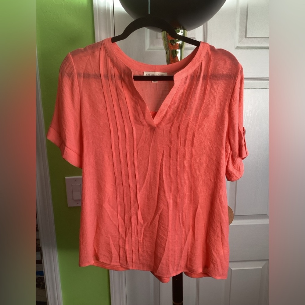 SALE - Parallel Skies Coral Pleated V-Neck Blouse, size Small, NWT